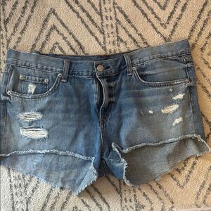 Blue Jean Cut-Off Shorts with Distressed Details